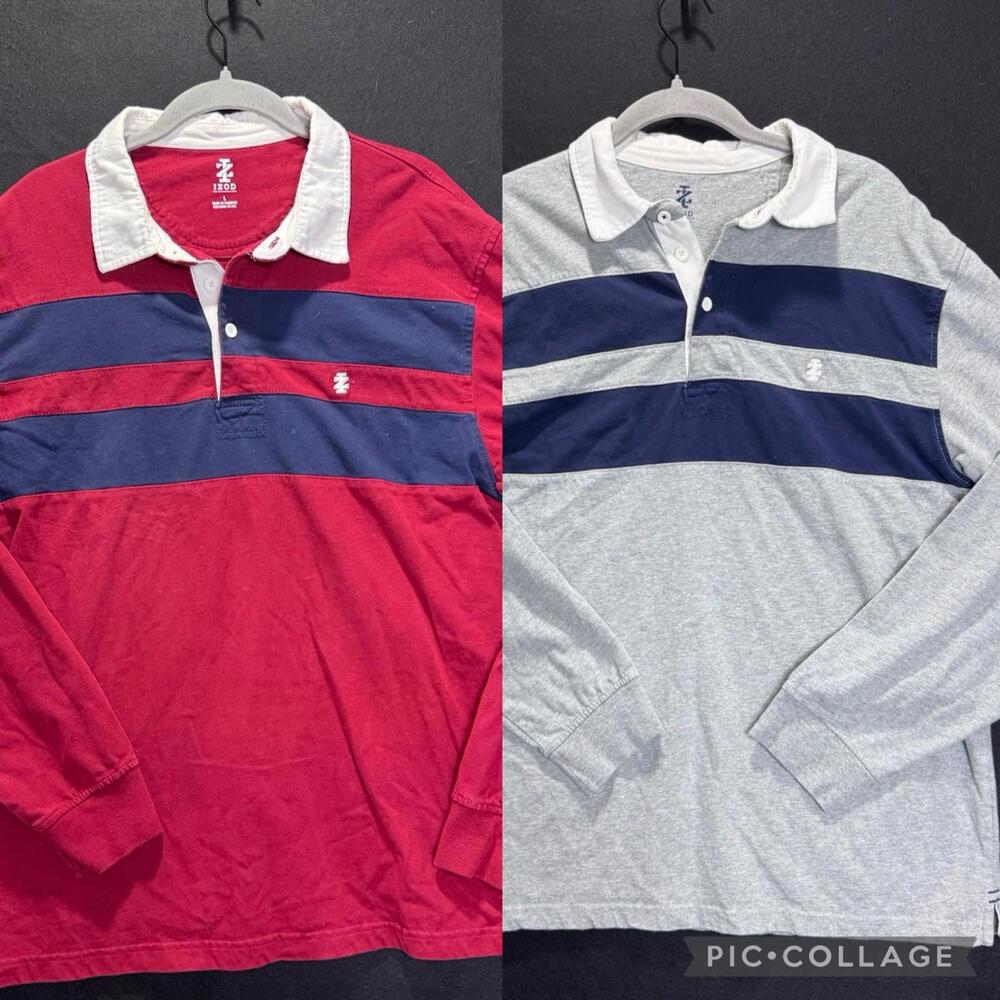 2 Men's IZOD Collared Long Sleeve 100% Cotton Sz Large Shirts Classic Preppy